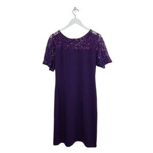 SLNY Women’s Plum Sheath‎ Lace Sequins Sleeve Size 8 NWT